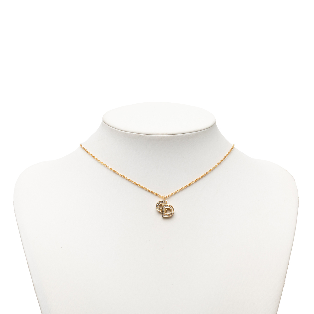 Pre-Loved Dior Gold Plated Strass CD Logo Pendant Necklace - Picture 6 of 6